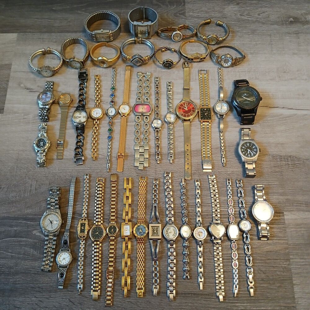 Lot 35+ Watches Parts/Repair ALL Metal Gruen L.E.I. Seiko Guess Anne Klein - V1